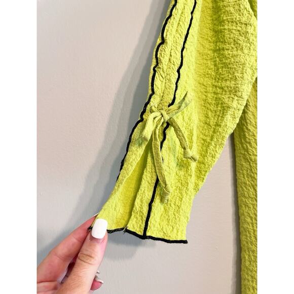 Ali Miles Bright Lime Green Black Trim Gauzy Tunic Slouchy Size Medium - Picture 9 of 13